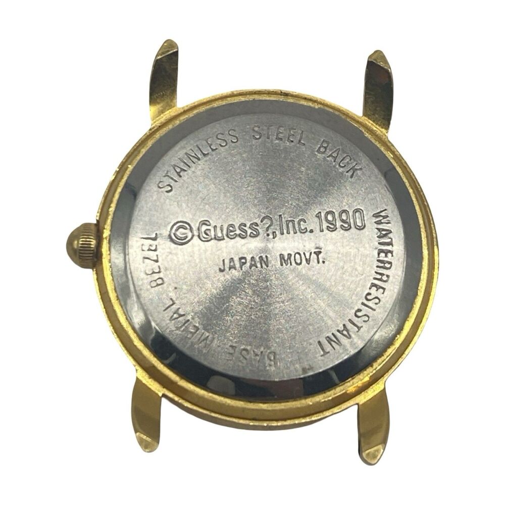 Vintage 1990 Guess Quartz Womens Watch Gold Tone Pearl Dial Needs Battery - Picture 7 of 8